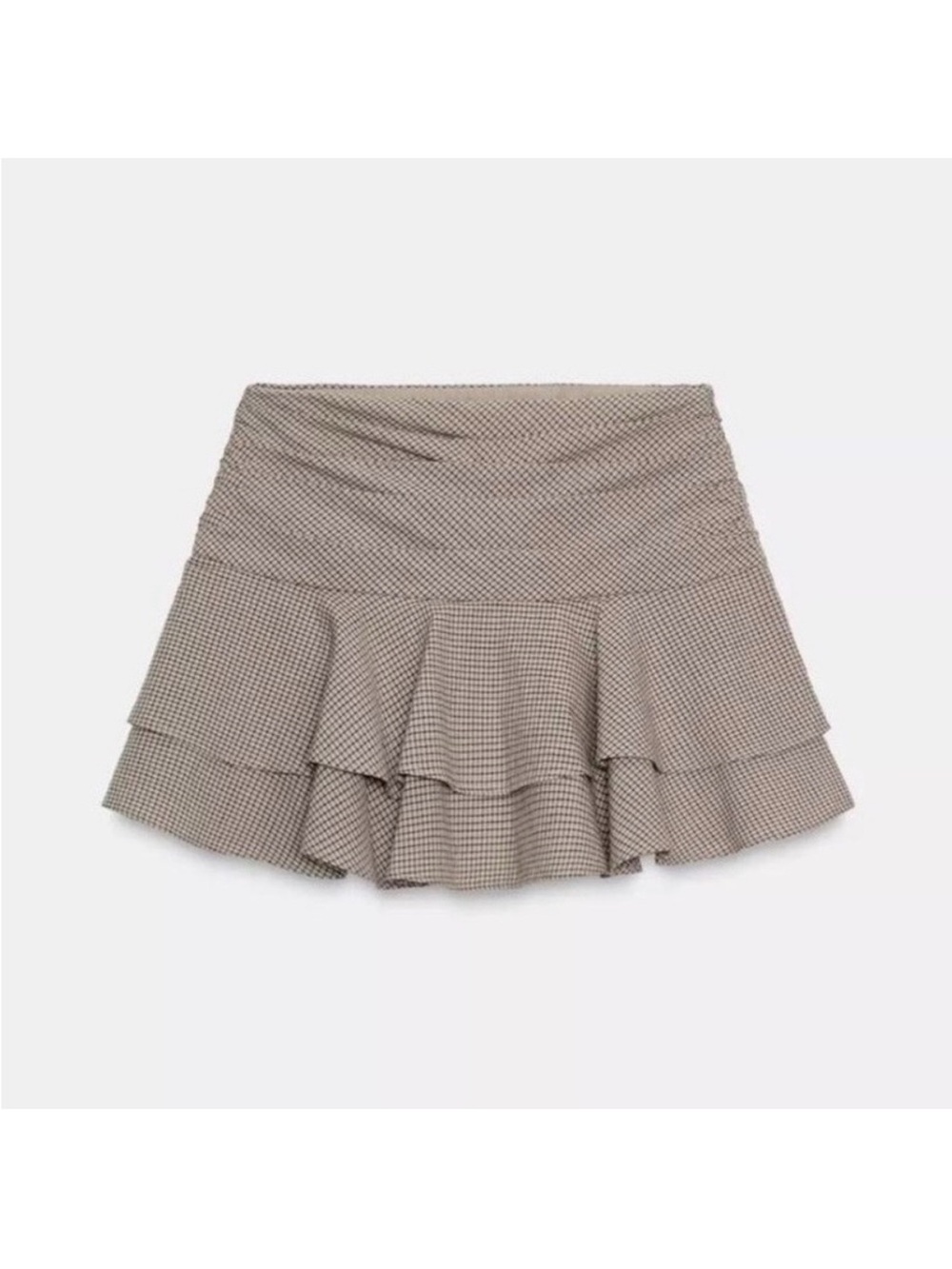ZARA Tiered Ruffle Mini Skirt in Taupe Houndstooth NWT